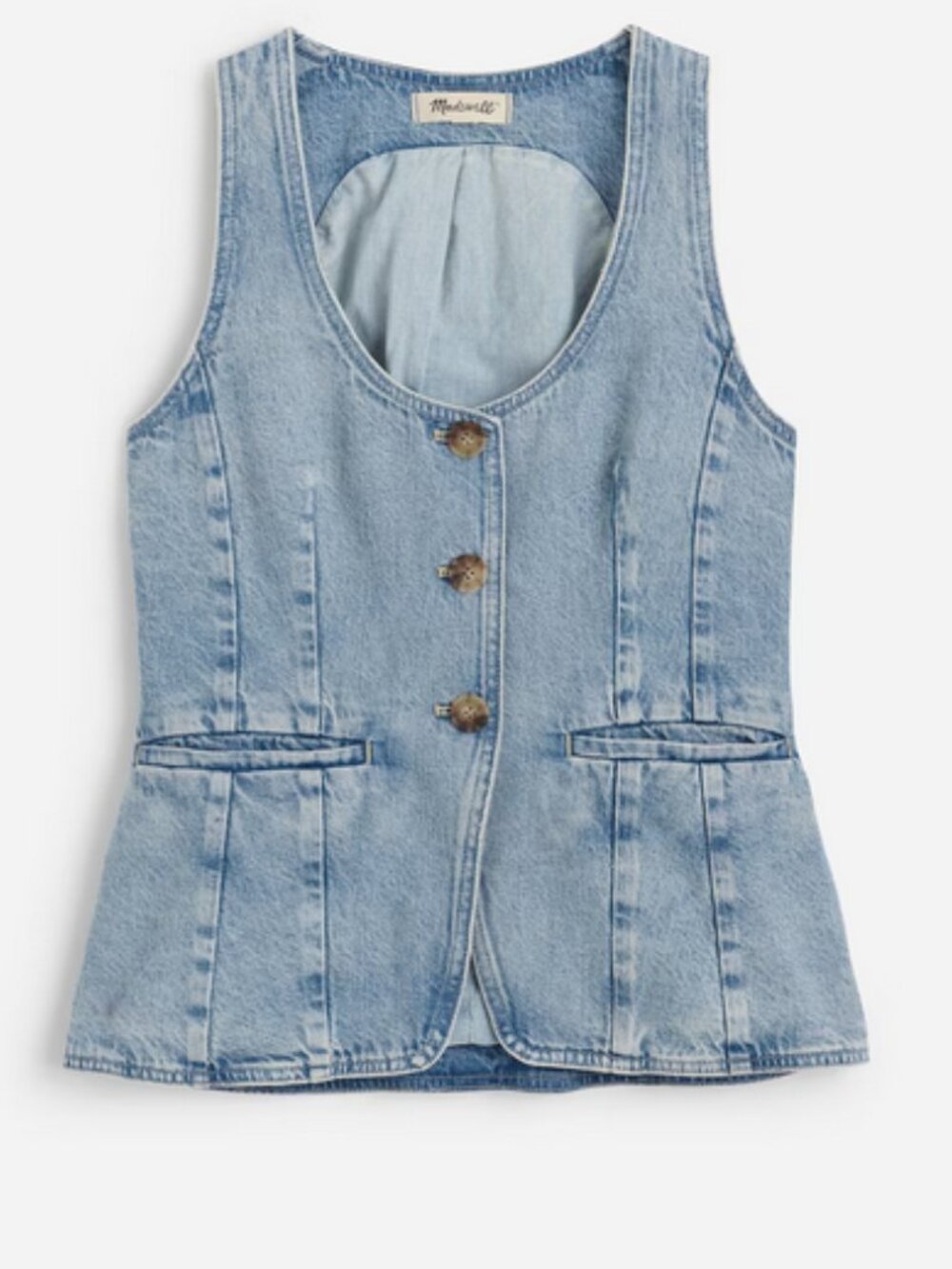 Madewell Denim Scoopneck Cutaway Vest in Edmonson Wash SZ 2